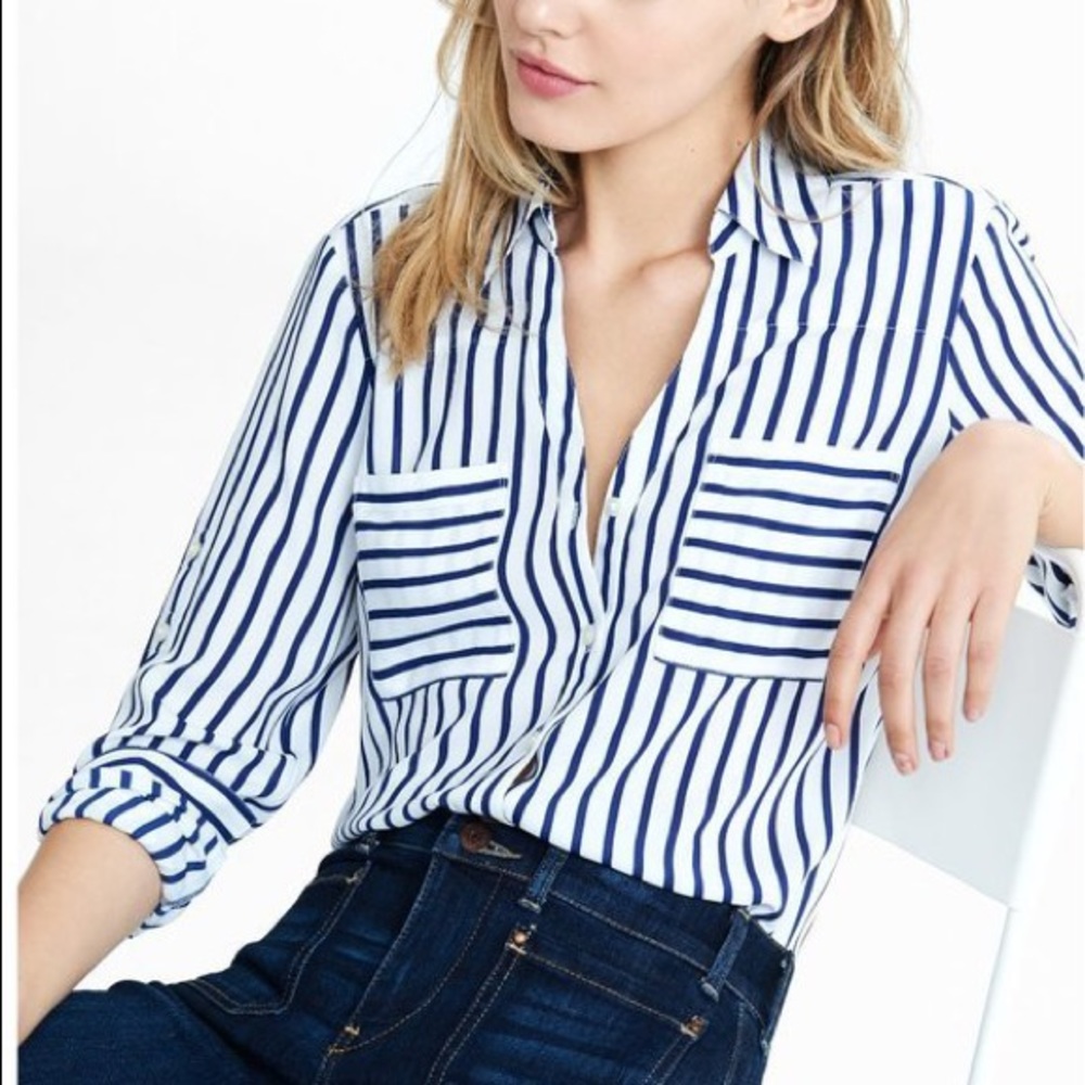 Express Portofino Striped Button Down Shirt Top